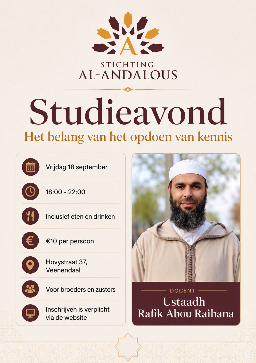 Flyer — Studieavond — Het belang van het opdoen van kennis